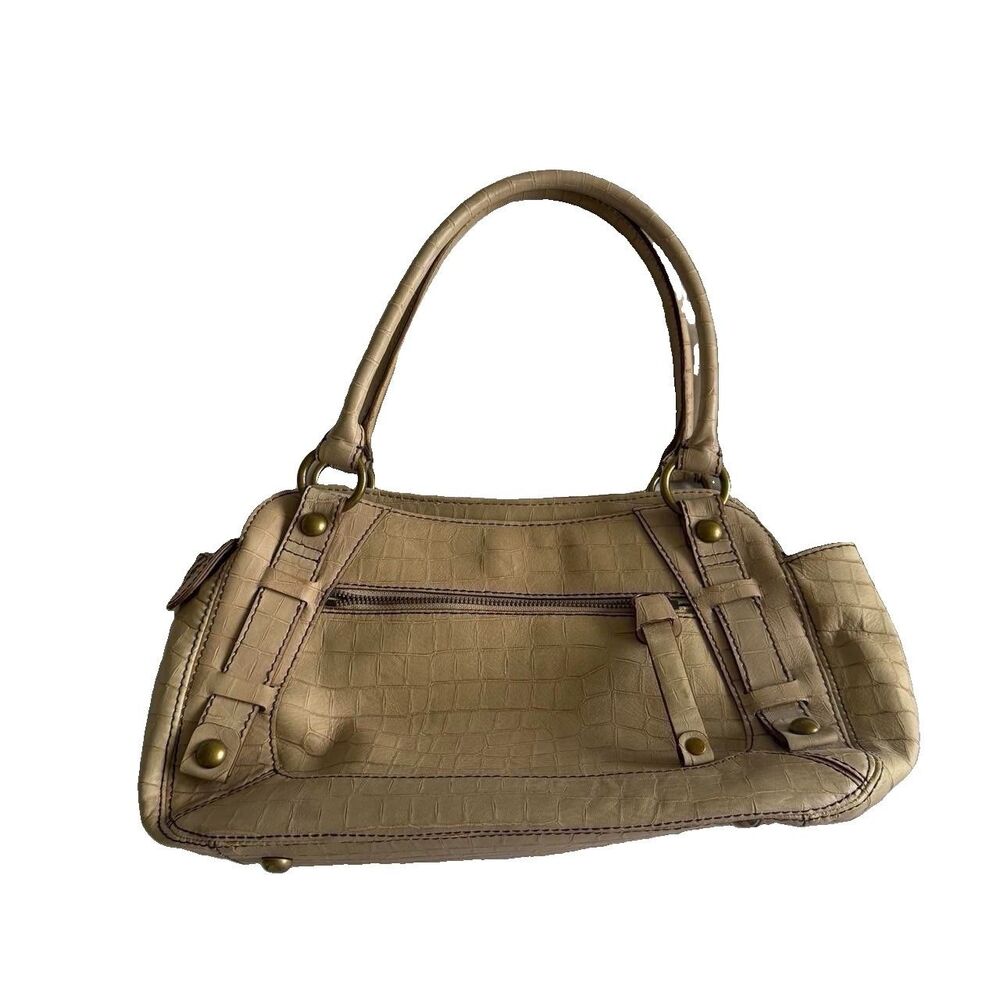 Perlina Tan Crocodile textured Genuine Leather Handbag with Matching Wallet Y2K